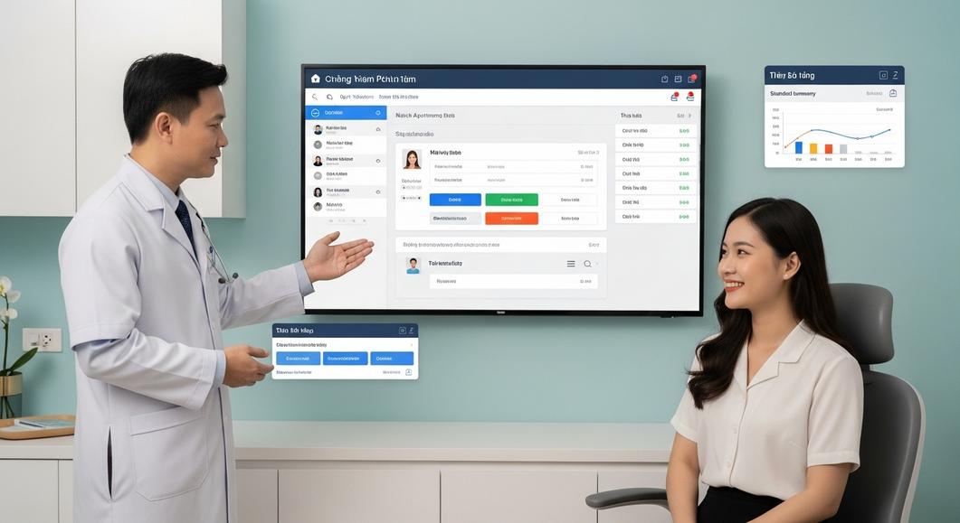 Bác sĩ giới thiệu phần mềm quản lý phòng khám cho bệnh nhân