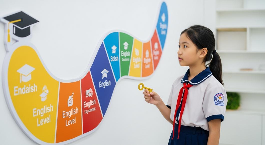 Học sinh cầm chìa khóa vàng, lộ trình chứng chỉ Cambridge