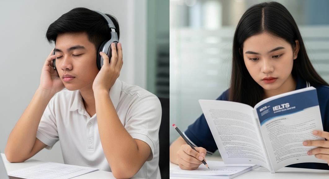 Học sinh luyện thi IELTS: nghe và đọc tài liệu