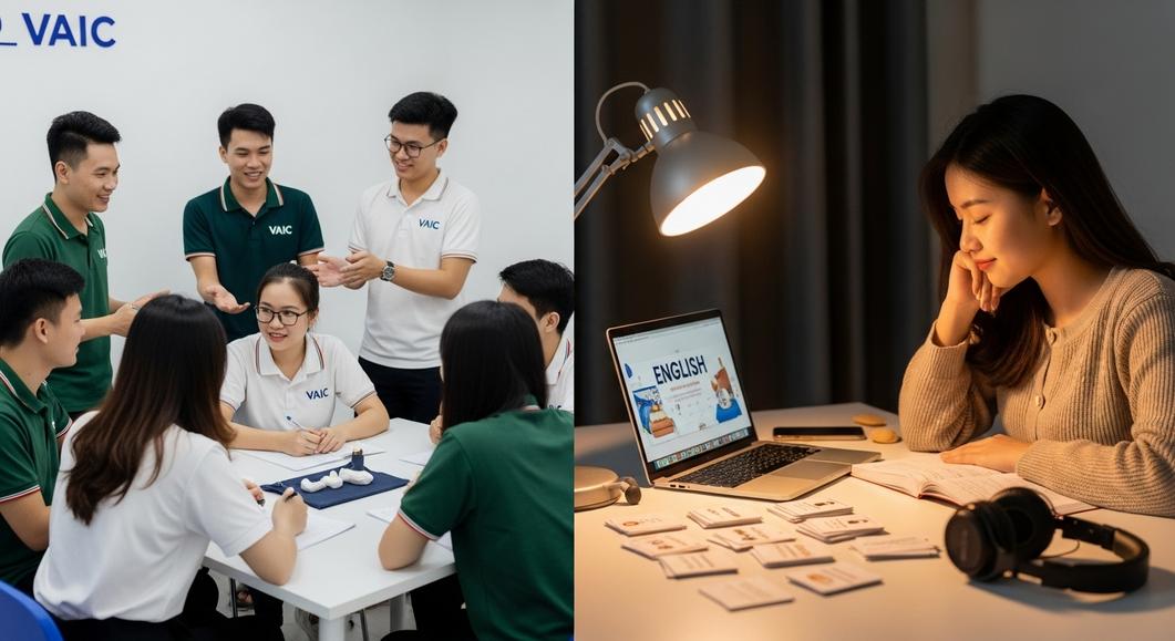Học viên VAIC học tiếng Anh giao tiếp trong lớp và tự học