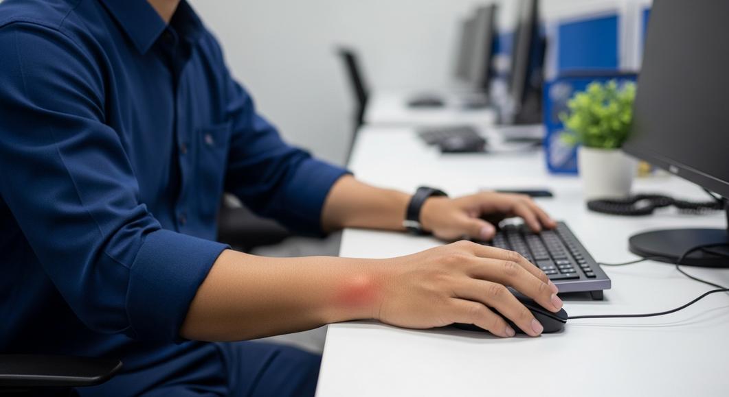 Người bị viêm cổ tay khi dùng máy tính văn phòng