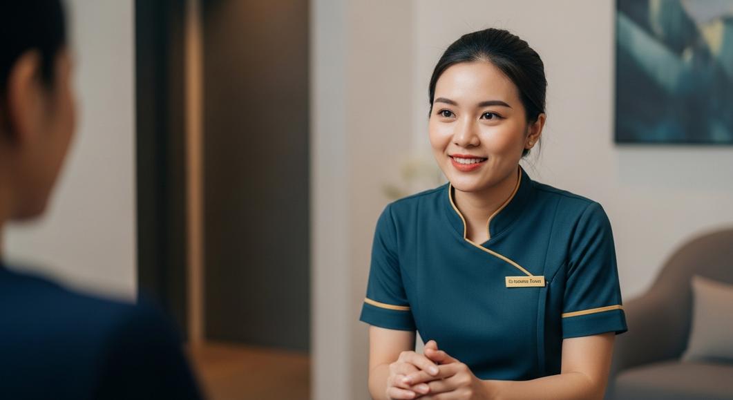 Nhân viên tư vấn spa chuyên nghiệp chào đón khách hàng
