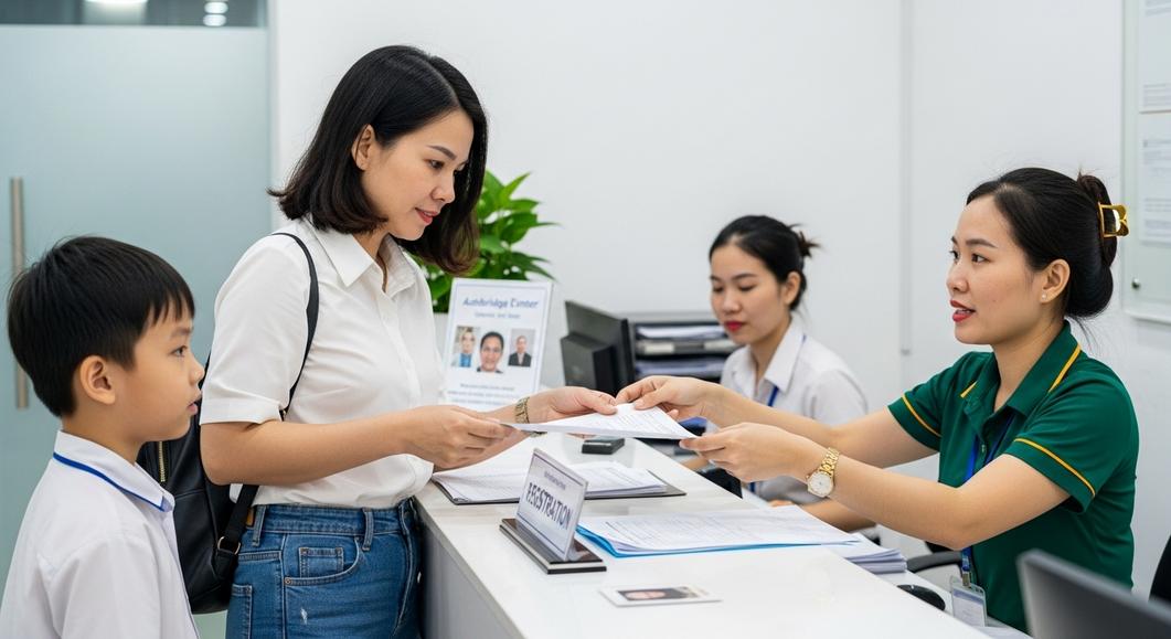 Phụ huynh đăng ký thi Flyers cho con tại trung tâm