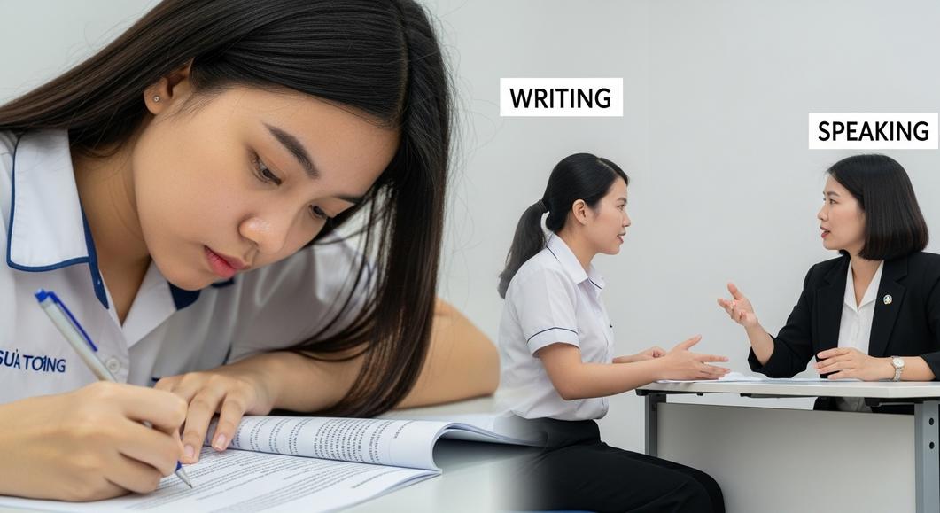 Ảnh tổng hợp kỹ năng Writing và Speaking trong bài thi IELTS