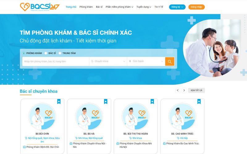 Trang chủ Bacsi247: đặt lịch khám phòng khám và bác sĩ