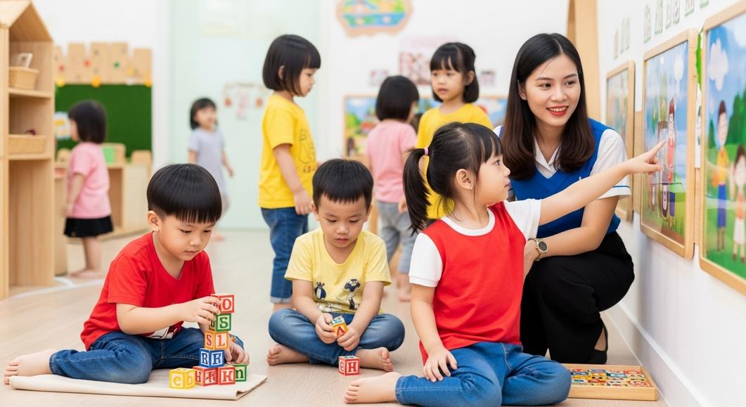 Trẻ mầm non học tiếng Anh qua trò chơi cùng cô giáo