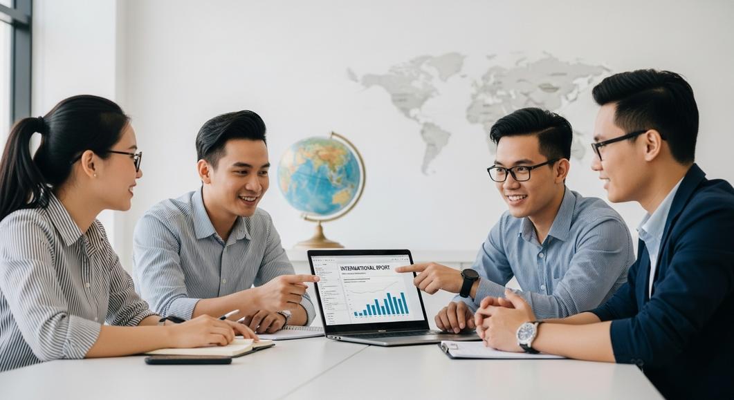 Nhóm học viên VAIC Cambridge xem báo cáo kết quả học tập.